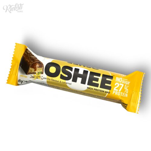 Proteīna batoniņš “OSHEE” vaniļas garšas batoniņš ar karameli, 27% olbaltumvielu, 49 g