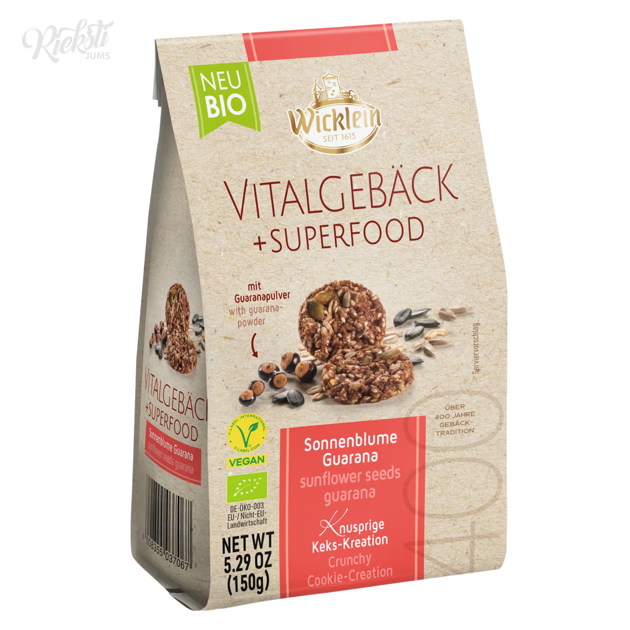 "Wicklein" auzu cepumi ar saulespuķu sēklu kodoliem un guarānu, 150 g