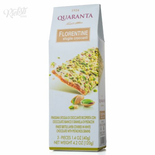 “QUARANTA” krokāna batoniņi ar pistācijām, pārklāti ar balto šokolādi, 120 g